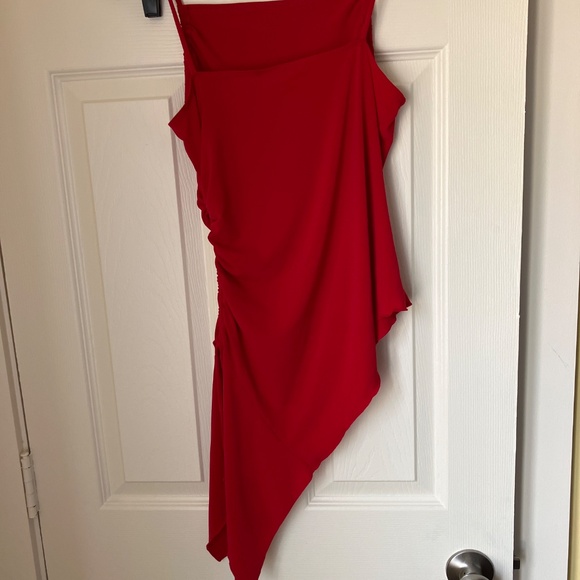 Rave Red Asymmetrical Top with Modern Flair - Picture 2 of 4